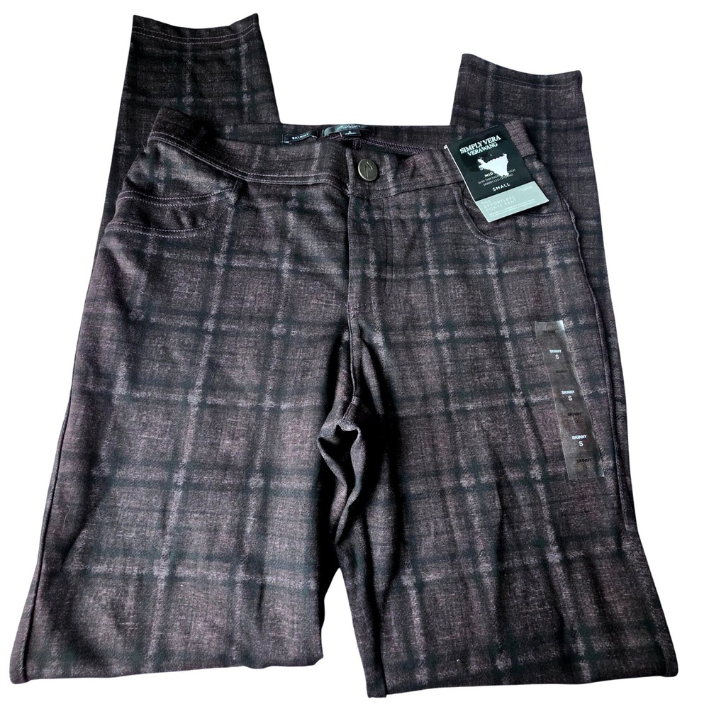 SIMPLY‎ VERA WANG Women's Plaid Skinny Ponte Pants Mid Rise Size Small NEW
